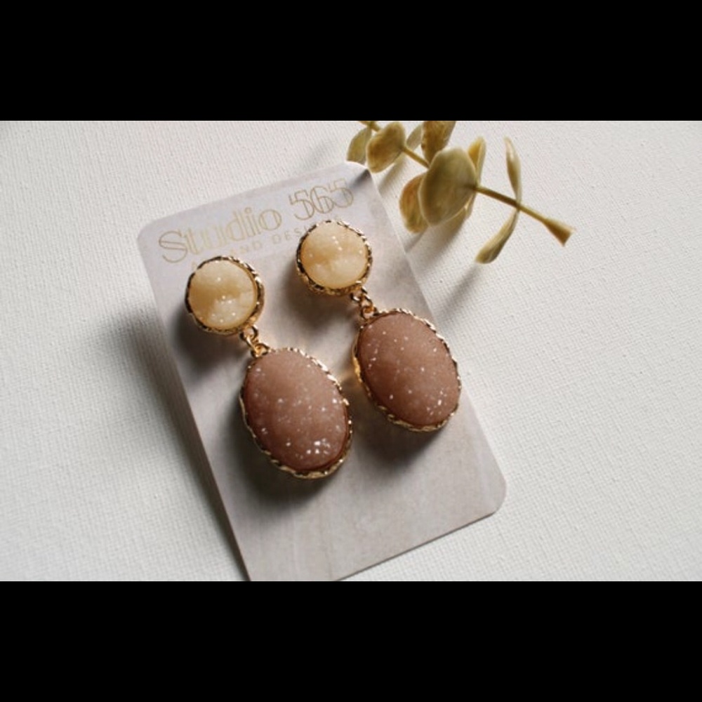 Pink Mauve Druzy Dangle Earrings